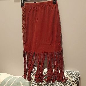 POL Boho Fringed Bergundy Skirt NWOT szS